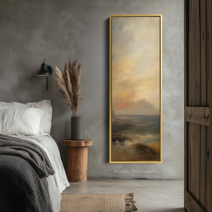 Vintage Ocean Wall Art Large Framed Vertical Tall Narrow Wall Decor - V0102