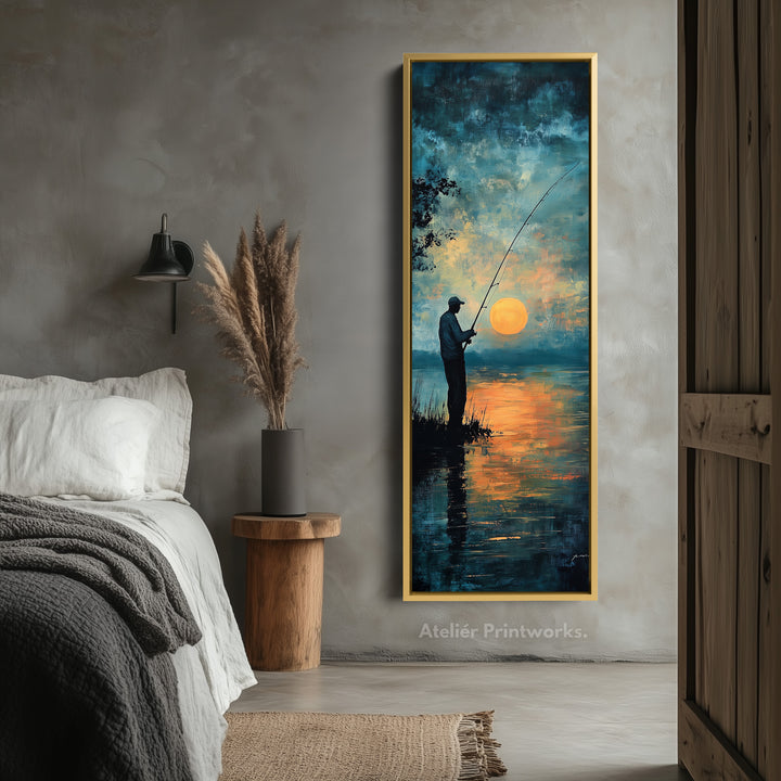 Long Narrow Vertical Large Canvas Wall Decor Sunset Fishing - V0110