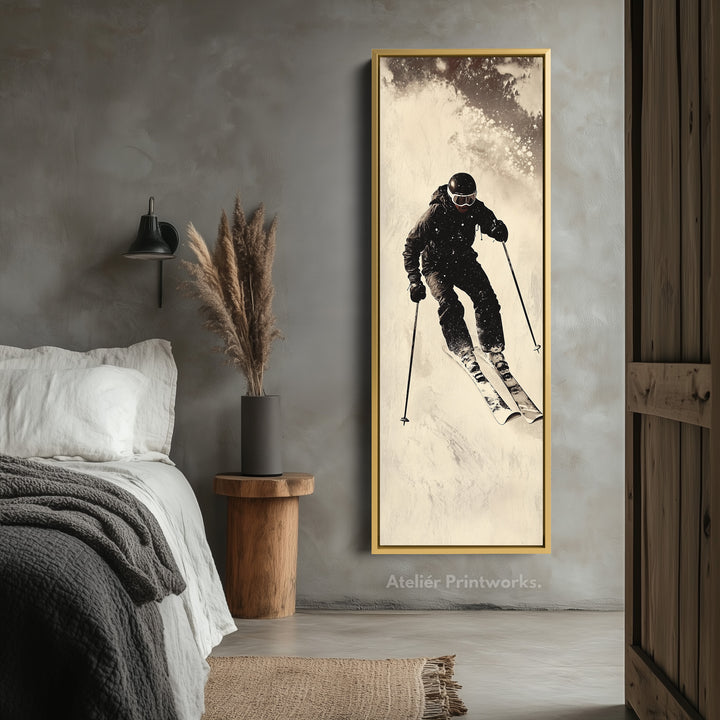 Vintage Ski Long Narrow Vertical Large Canvas Wall Decor - V0111