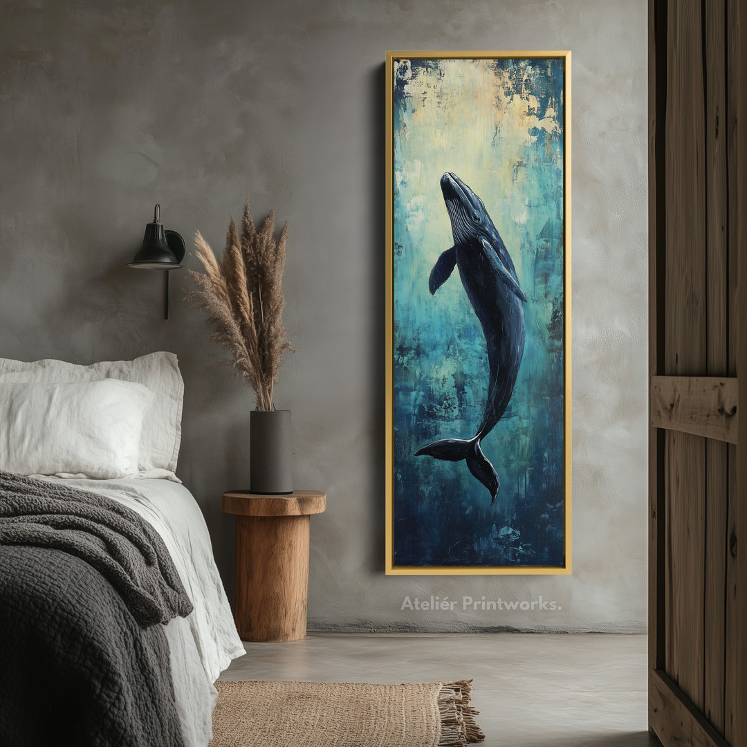 Long Narrow Vertical Whale Large Canvas Wall Decor - V0114