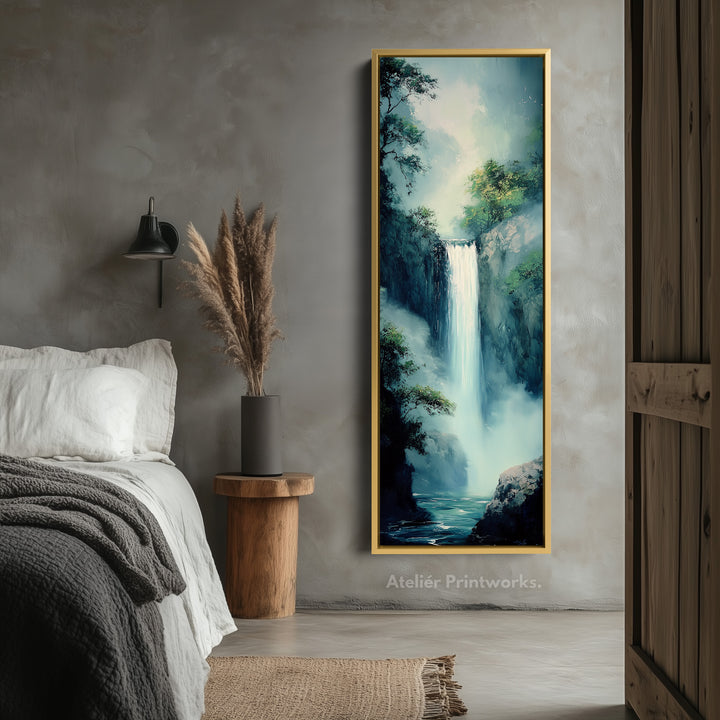 Waterfall Vertical Tall Wall Art Large Framed Canvas - V0118