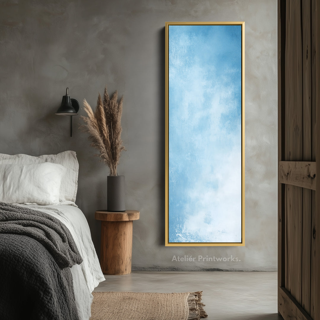 Light Blue Abstract Bedroom Decor Vertical Wall Art - Tall Long Narrow Vertical - V0132