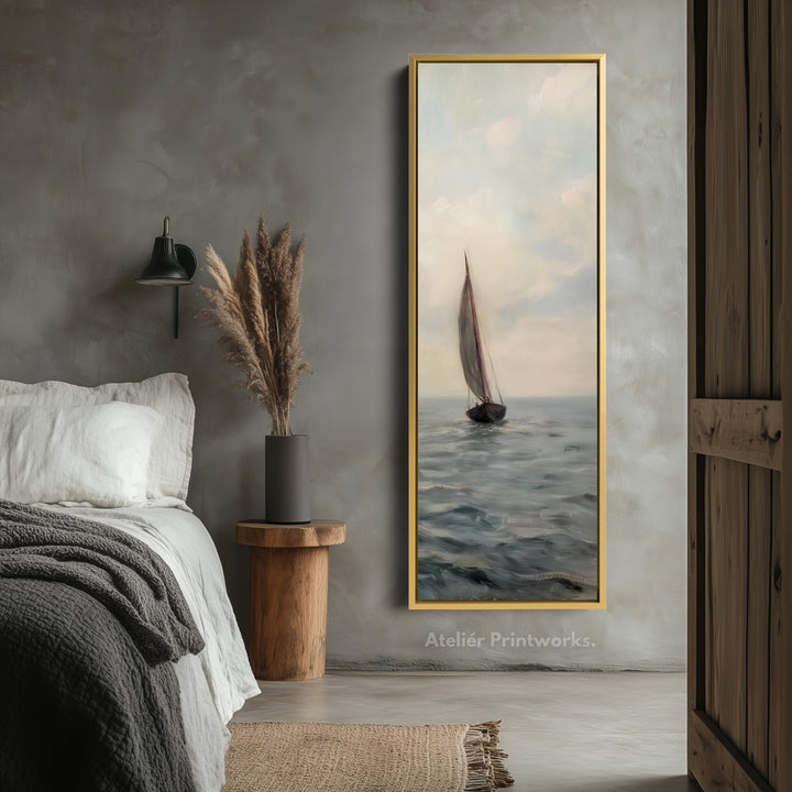 Long Canvas Wall Art Prints for bedroom Vintage Sailboat Framed Vertical - V0143