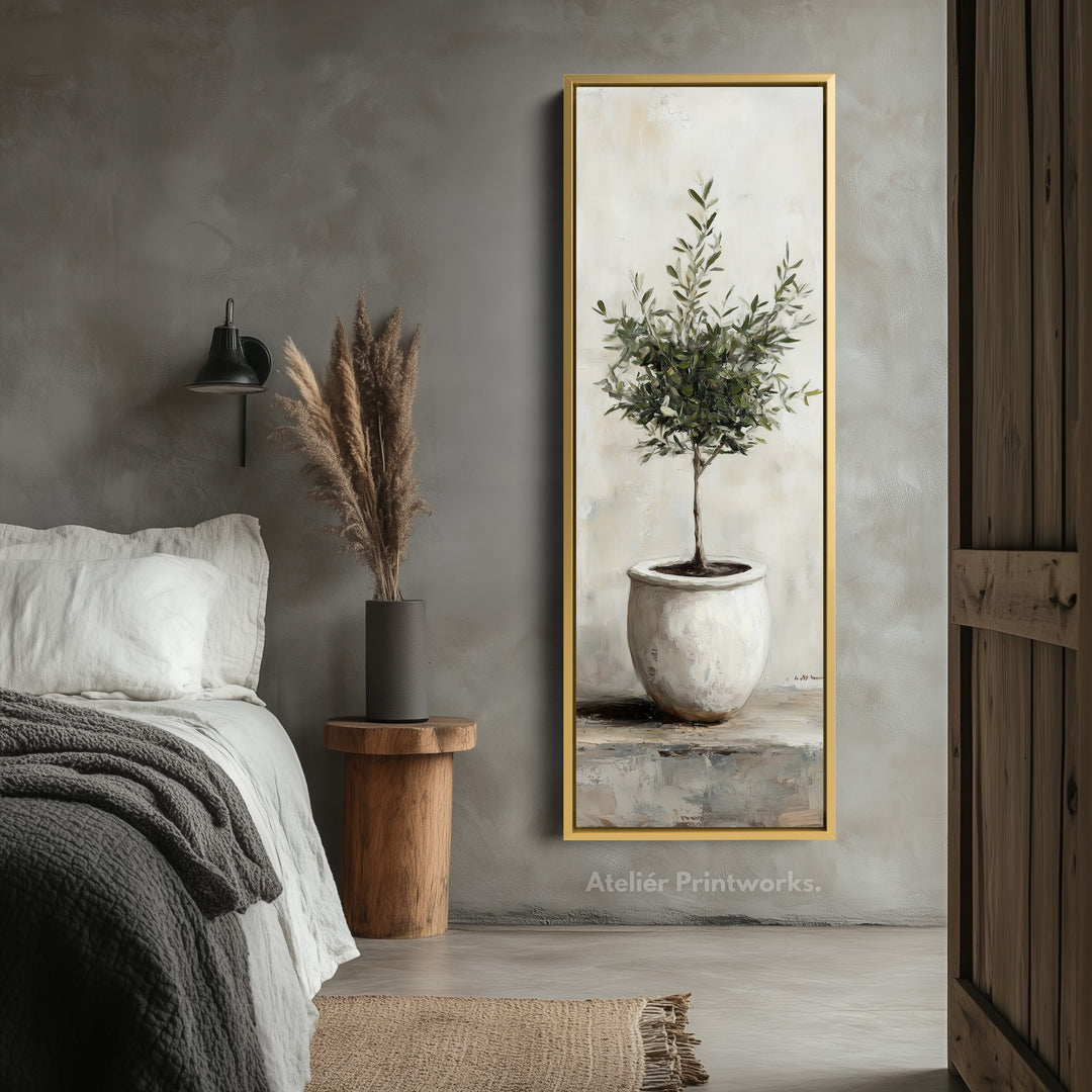 Rustic Olive Tree Long Narrow Vertical Wall Art Canvas - V0153