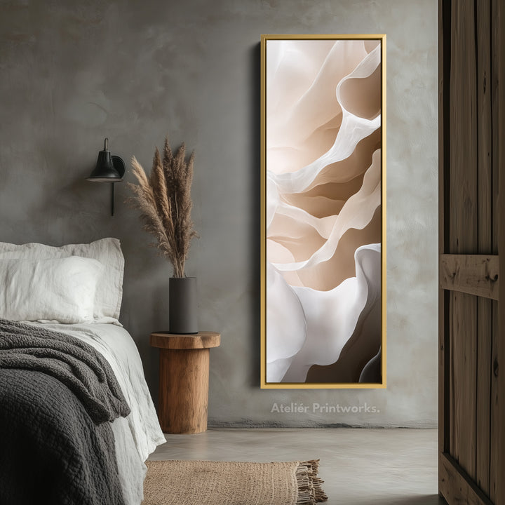 Beige & White Long Narrow Vertical Wall Art Large Canvas Decor - V0156