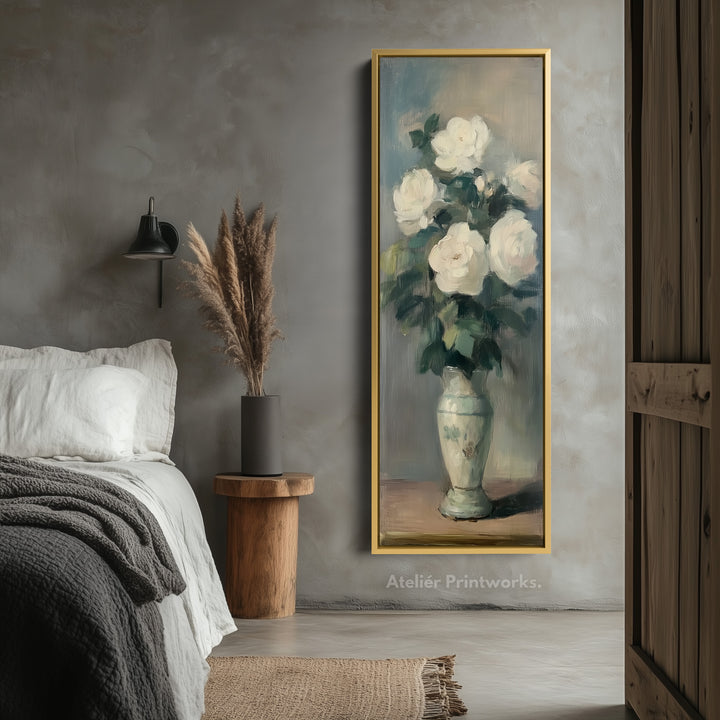 Vintage Roses Neutral Framed Canvas Wall Art For Living Room - V0163