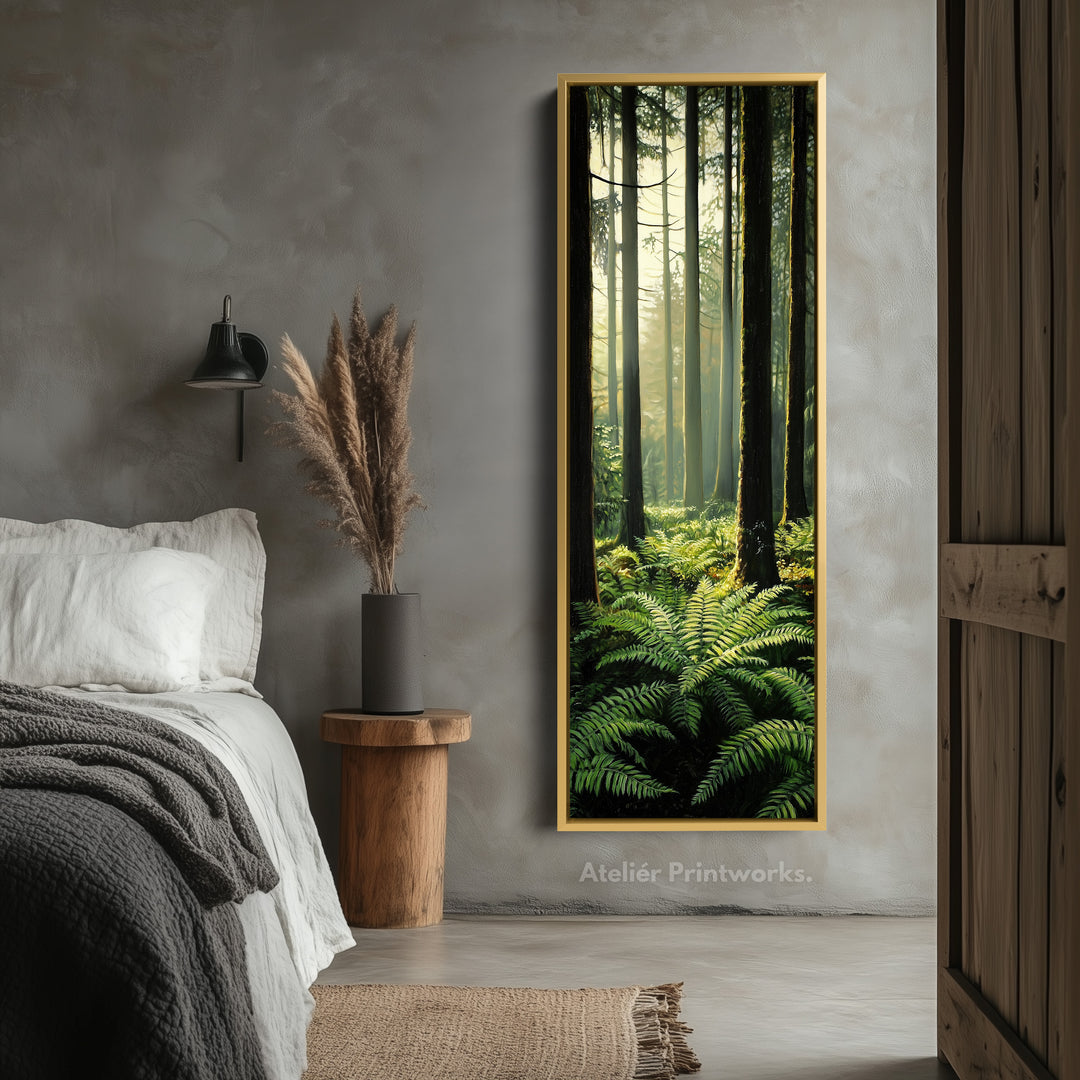 Fern Forest Long Narrow Framed Canvas Wall Art For Living Room - V0169