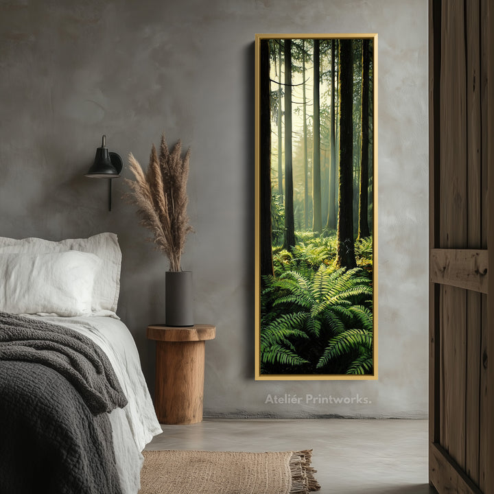Fern Forest Long Narrow Framed Canvas Wall Art For Living Room - V0169