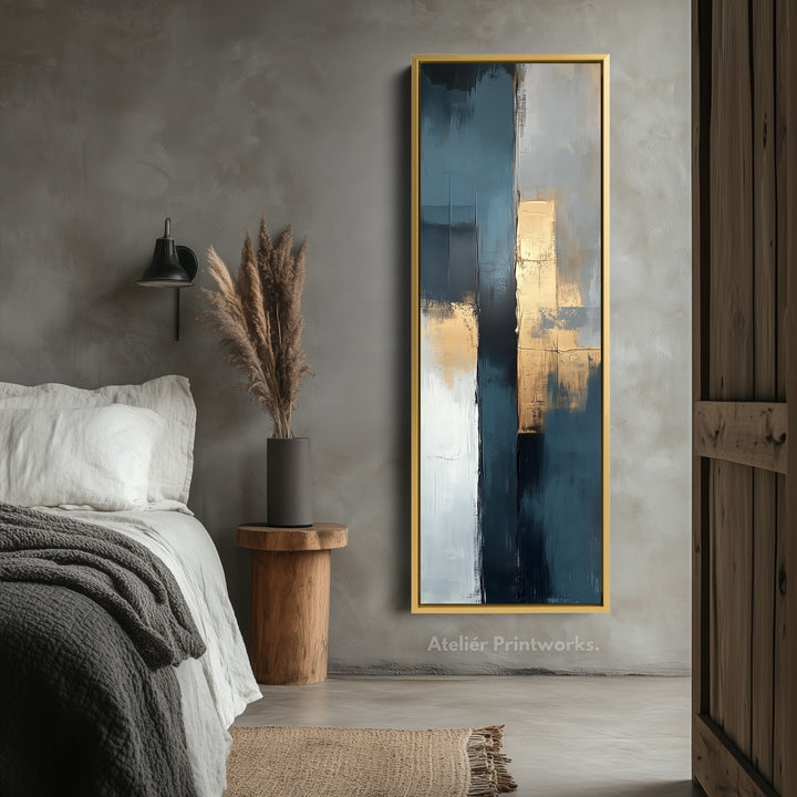 Tall Vertical Framed Canvas Abstract Gold - V0176