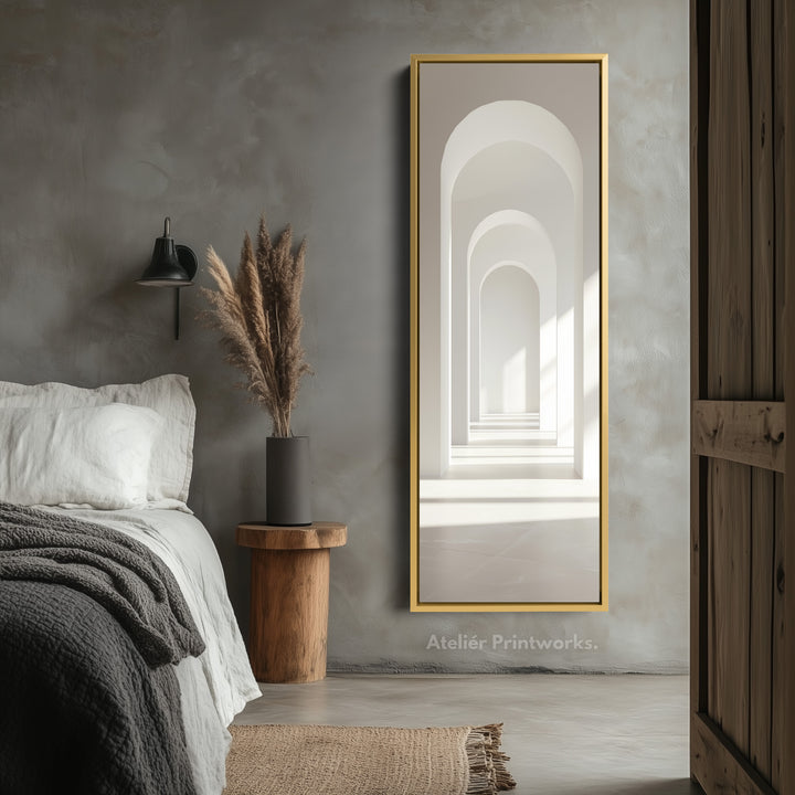 Minimalist White Arch Tall Vertical Framed Canvas Decor - V0180