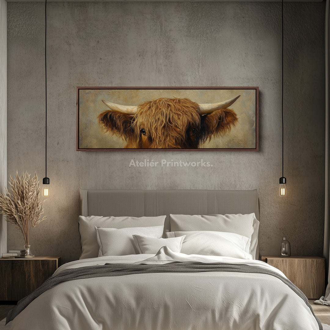 Highland Cow Picture Panoramic Canvas Prints Long Narrow Wall Art - H0063