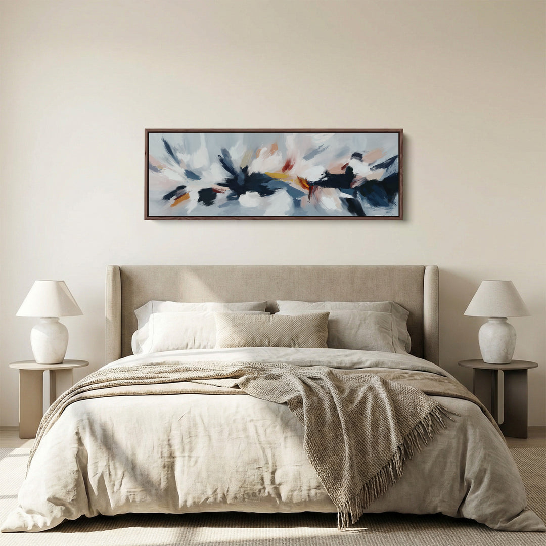 Abstract Blue, White & Pink Horizontal Long Wall Art