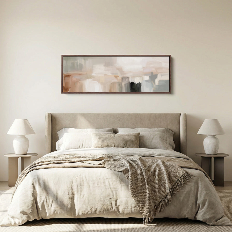 Art mural abstrait horizontal large beige minimaliste