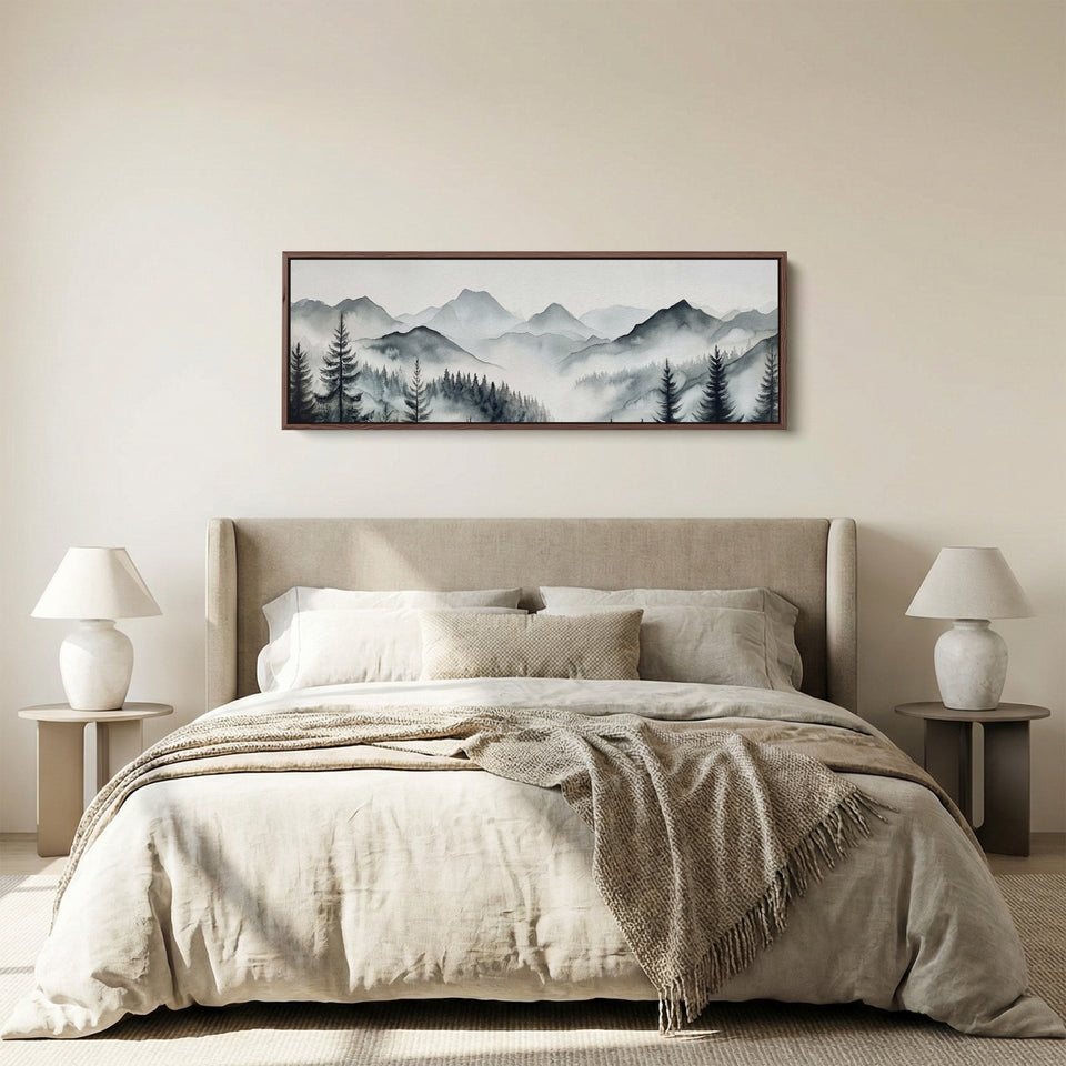 Panoramic Wall Art Misty Pine Forest Long Canvas For Office