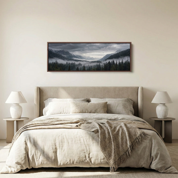 Horizontal Wall Art Foggy Forest Valley Wide Canvas For Living Room