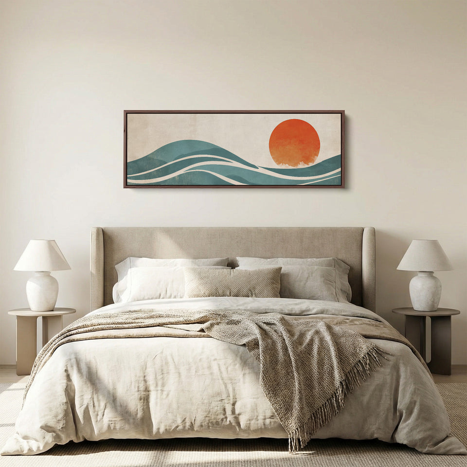 Wide Wall Art Abstract Sun Landscape Long Canvas For Bedroom