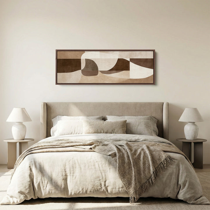 Long Framed Canvas Geometric Neutral Forms Wide Canvas For Hallway