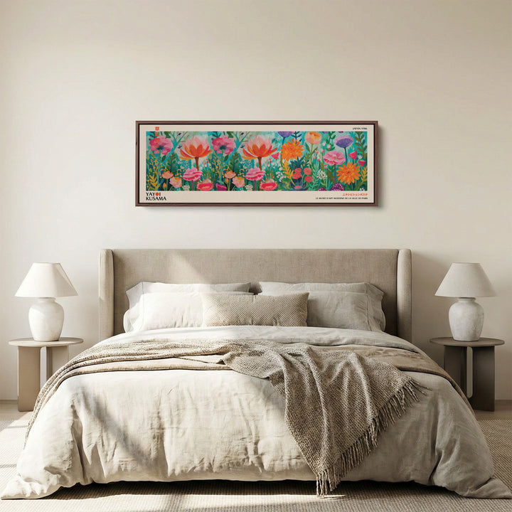 Yayoi Kusama Wide Wall Art Vibrant Flower Garden Wide Canvas For Bedroom