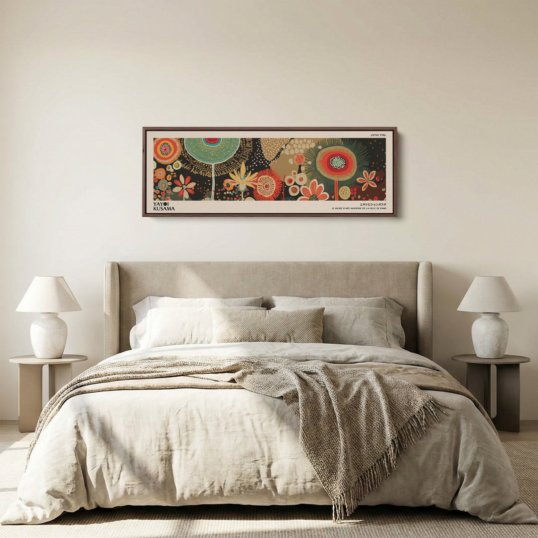 Yayoi Kusama Wide Wall Art Circular Floral Pattern Long Canvas For Bedroom