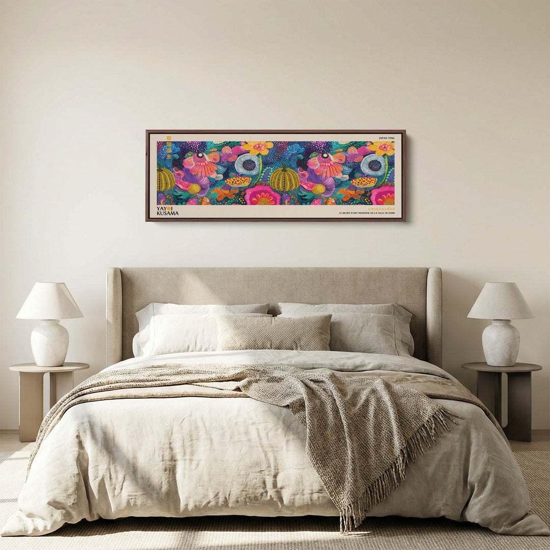Yayoi Kusama Wide Wall Art Colourful Dotted Flowers Long Wall Art For Bedroom