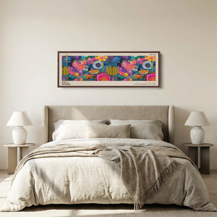 Yayoi Kusama Wide Wall Art Colourful Dotted Flowers Long Wall Art For Bedroom