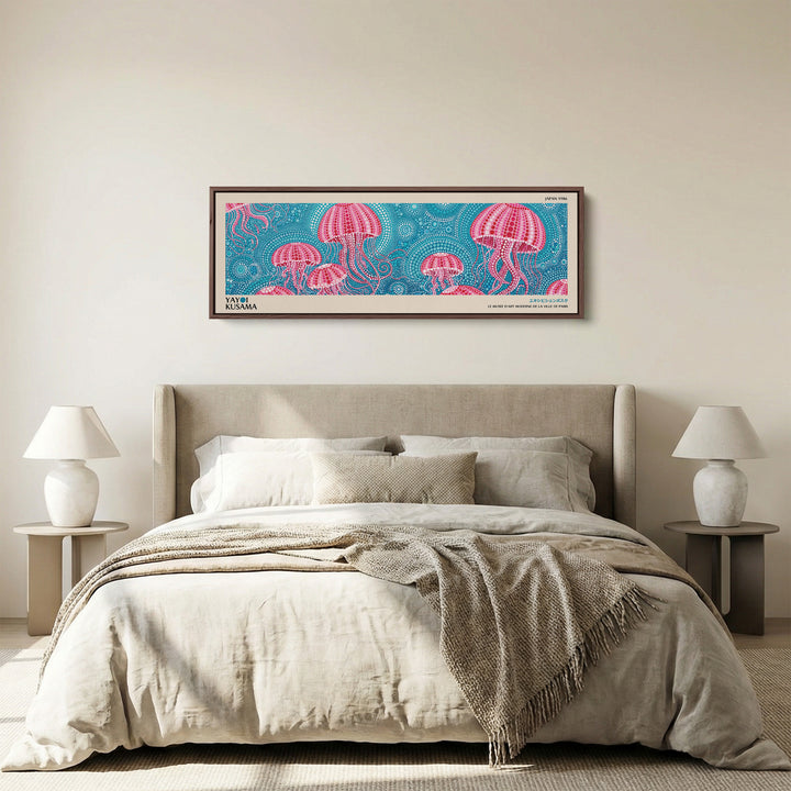 Yayoi Kusama Panoramic Wall Art Pink Jellyfish Wide Canvas For Bedroom
