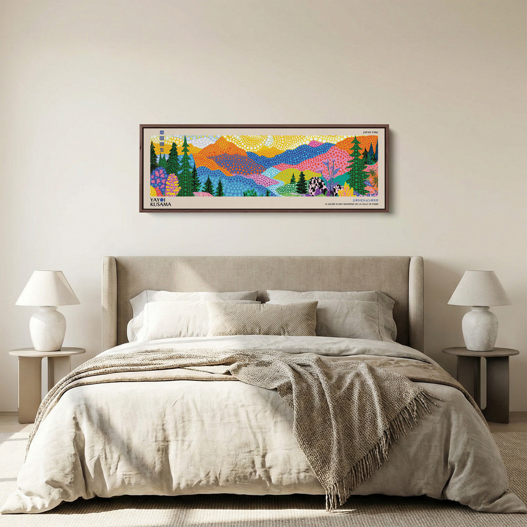 Yayoi Kusama Above Bed Wall Art Dotted Mountain Landscape Long Canvas For Bedroom