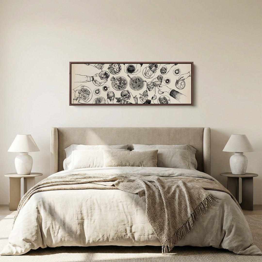 Horizontal Wall Art Overhead Dining Table Illustration Framed Canvas Print For Kitchen