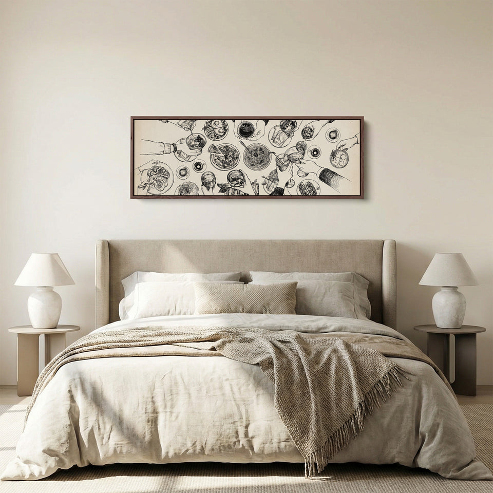 Horizontal Wall Art Overhead Dining Table Illustration Framed Canvas Print For Kitchen