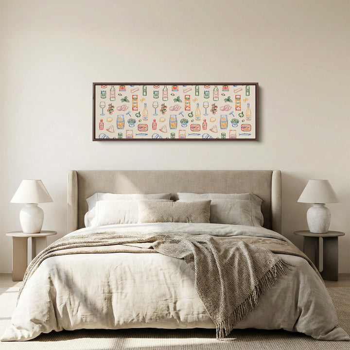 Panoramic Wall Art Italian Food Line Pattern Long Canvas For Kitchen