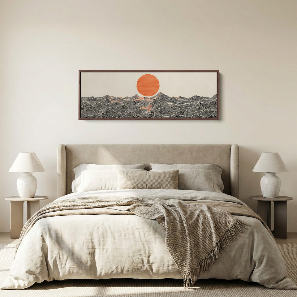 Horizontal Wall Art Stylised Ocean Waves Long Canvas For Bedroom