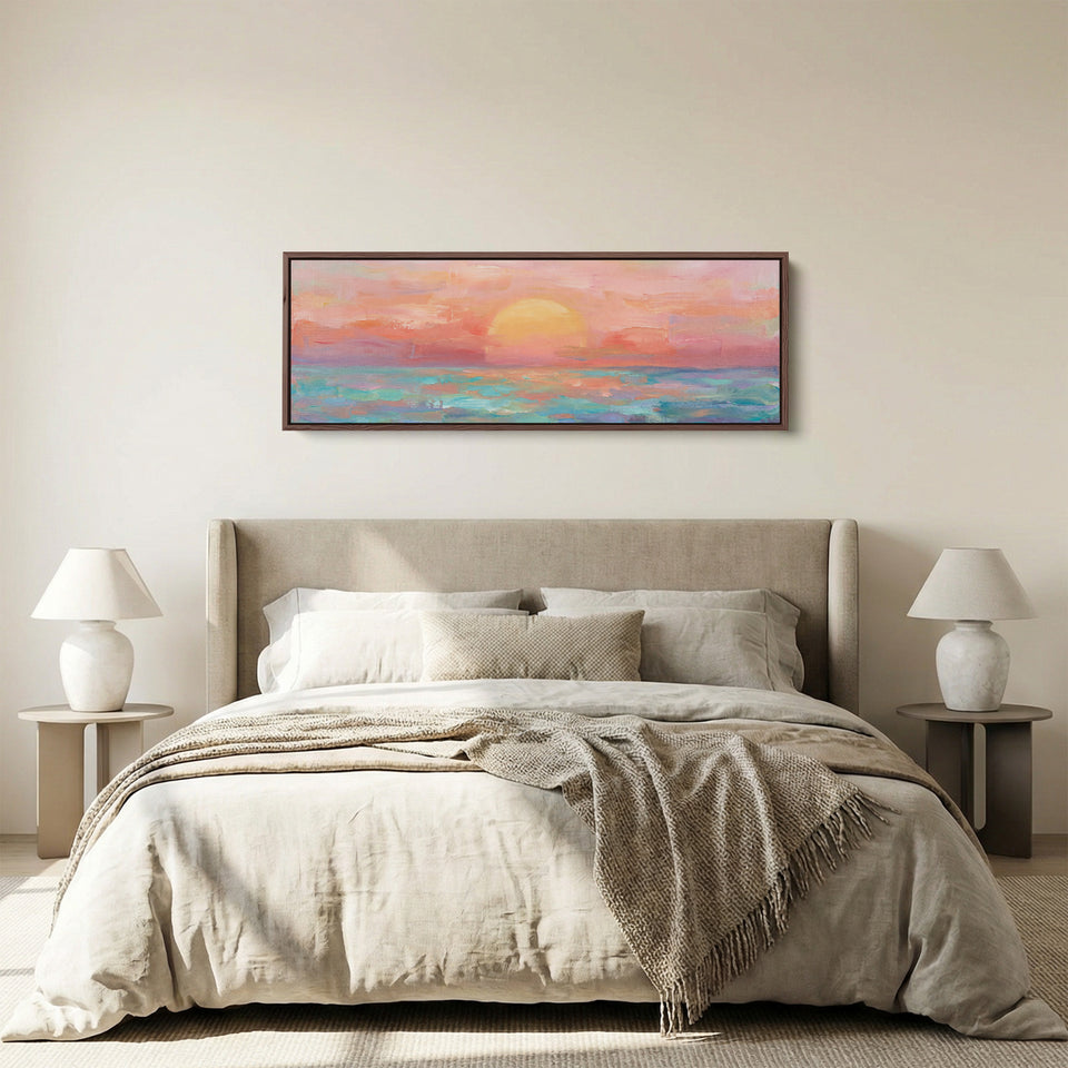 Wide Wall Art Pastel Ocean Sunset Long Canvas For Living Room
