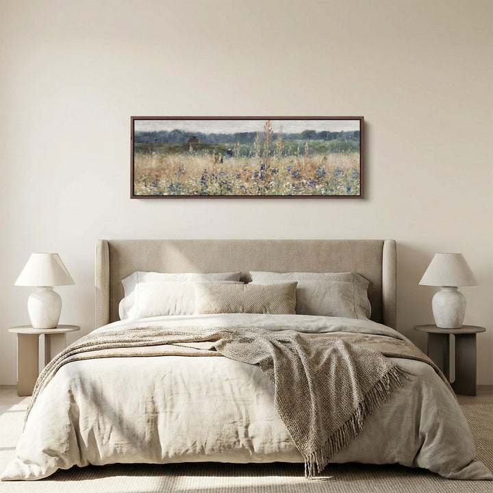 Wide Wall Art Impressionist Meadow Landscape Long Canvas For Bedroom