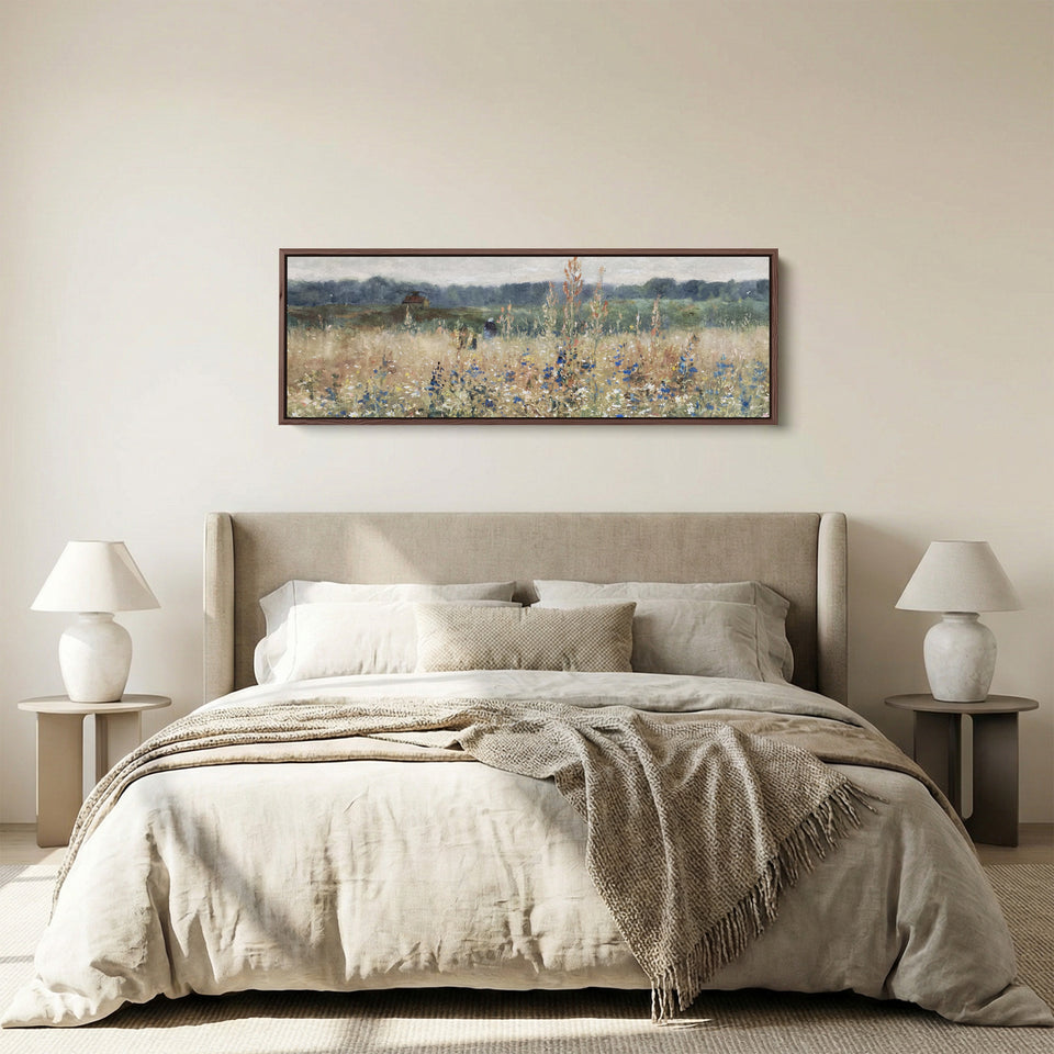 Wide Wall Art Impressionist Meadow Landscape Long Canvas For Bedroom