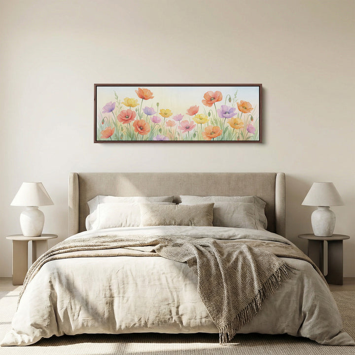 Long Narrow Canvas Soft Pastel Poppies Long Canvas For Bedroom