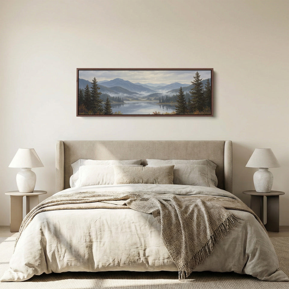 Above Soft Wall Art Mountain Lake With Pine Trees Statement Wall Decor Office