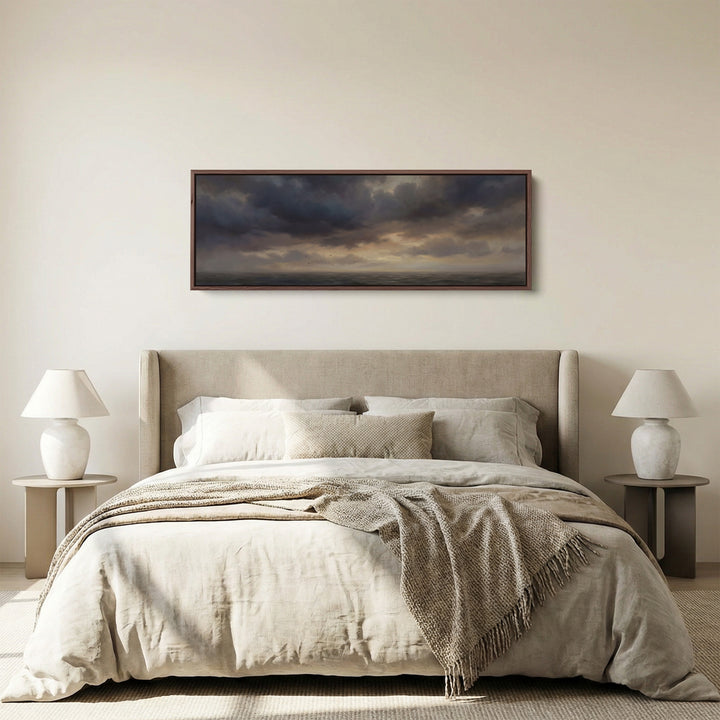 Wide Canvas Moody Sea Under Clouds Horizontal Canvas Print Hallway