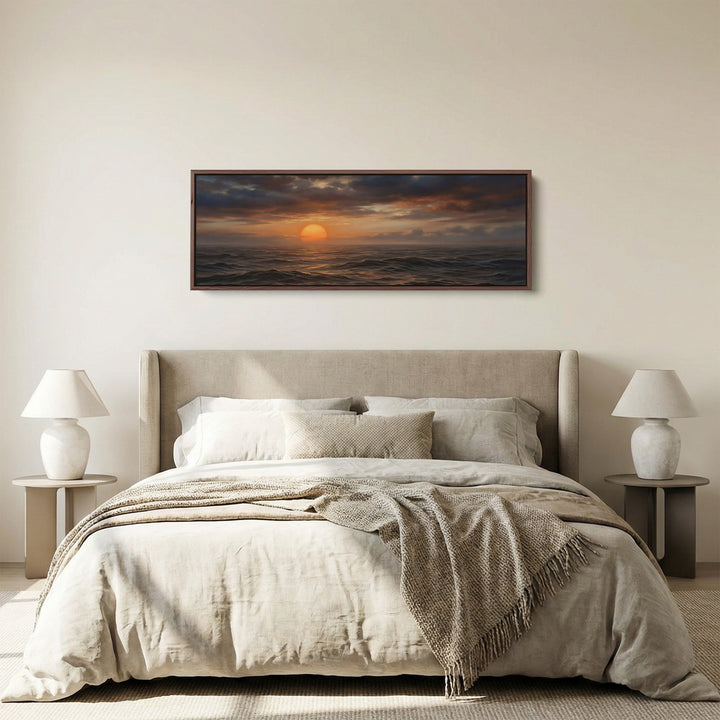 Large Wall Art Sunset Over Ocean Waves Extra Wide Canvas Living Room