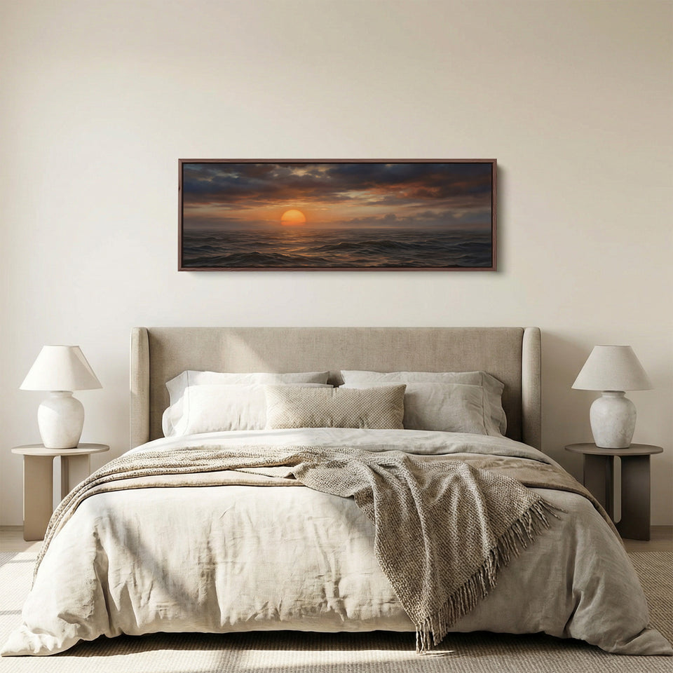 Large Wall Art Sunset Over Ocean Waves Extra Wide Canvas Living Room
