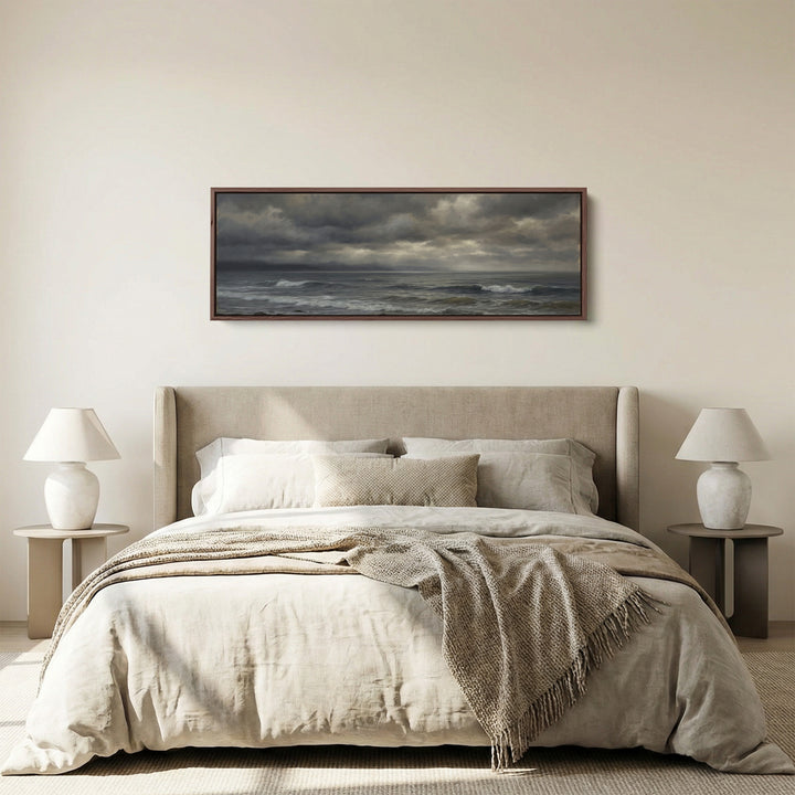 Panoramic Wall Art Rough Sea And Clouds Statement Wall Decor Office