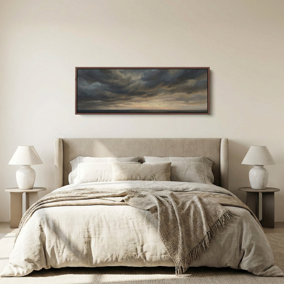 Horizontal Wall Art Seagulls Over Stormy Sea Extra Wide Canvas Hallway