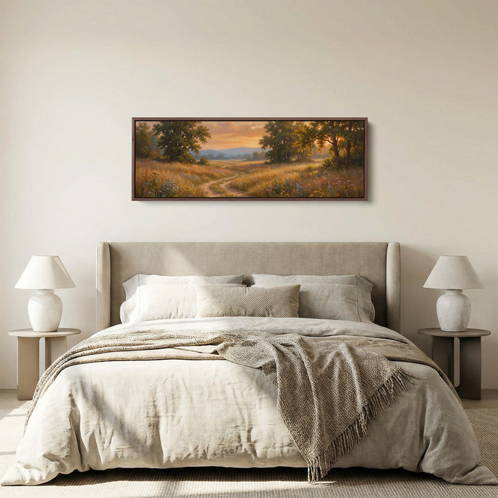 Golden Field At Sunset Wide Canvas Oversized Wall Decor Hallway