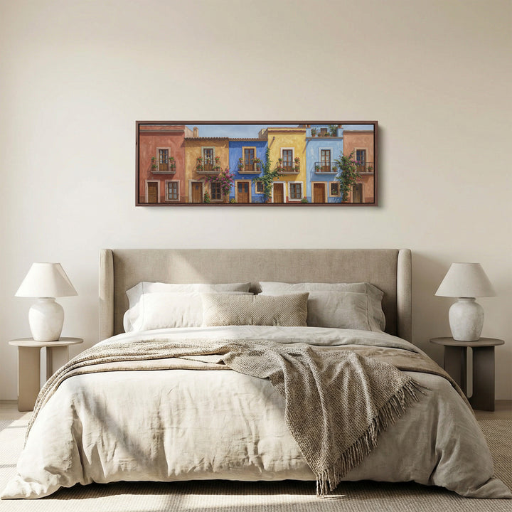 Colourful Mediterranean Houses Wide Framed Canvas Extra Wide Canvas Kitchen