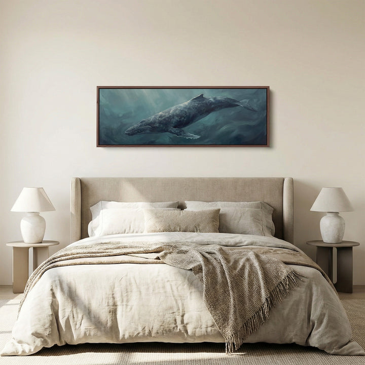Whale Underwater Above Bed Wall Art Extra Wide Canvas Living Room