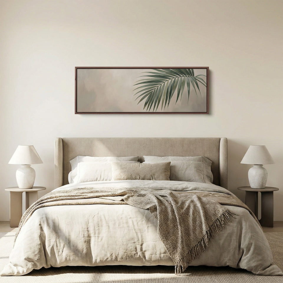 Palm Leaf On Neutral Background Wide Canvas Oversized Wall Decor Bedroom