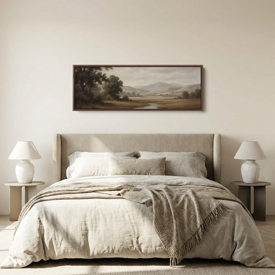 River Valley With Mountains Horizontal Wall Art Oversized Wall Decor Office