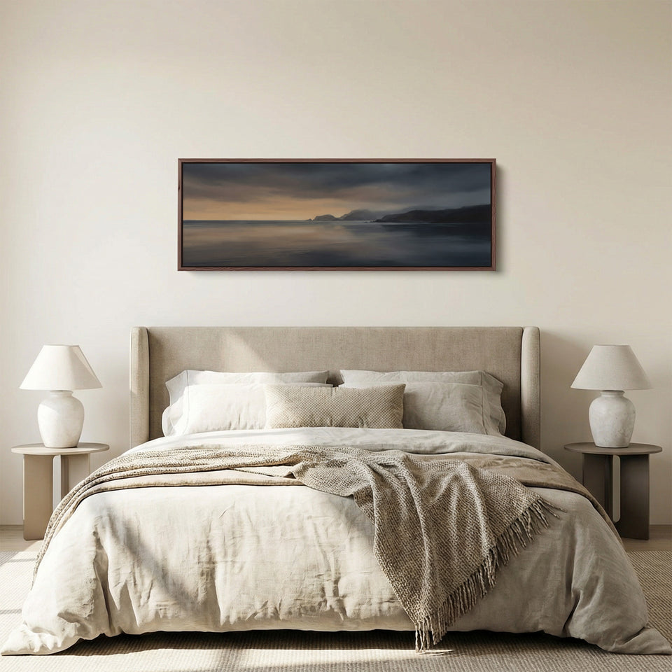 Coastal Mountains At Sunset Long Wall Art Panoramic Canvas Living Room