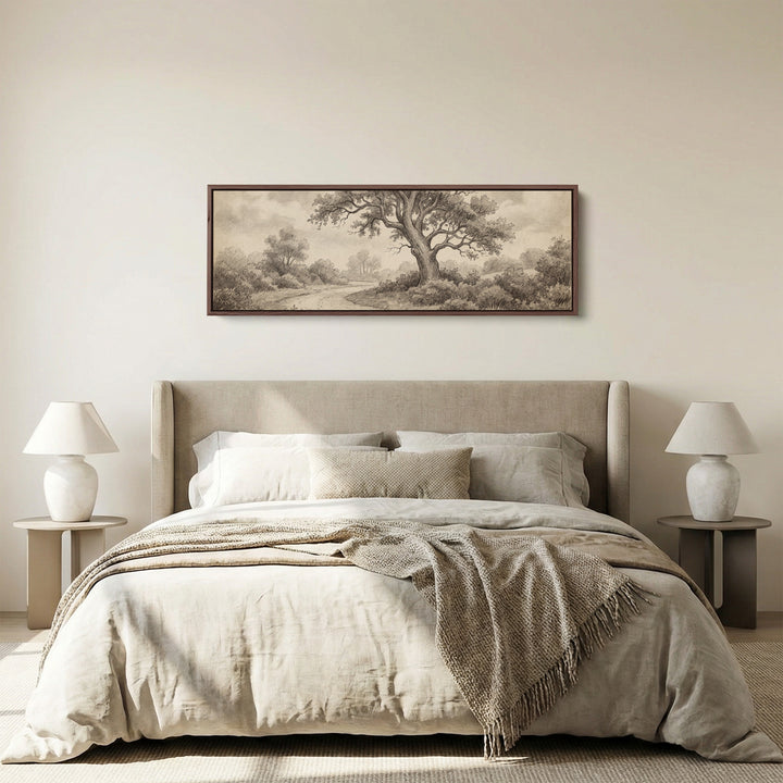 Woodland Path Pencil Drawing Above Soft Wall Art Extra Wide Canvas Office