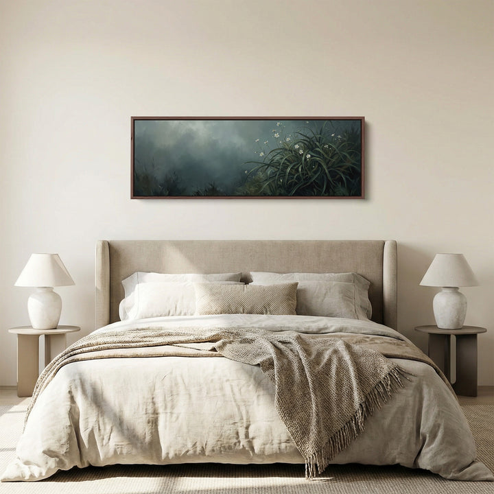 Long Wall Art White Flowers In Foliage Panoramic Canvas Print Living Room