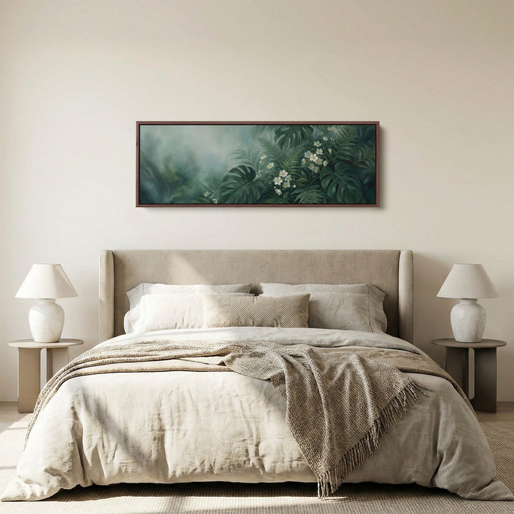 Tropical Leaves And Blossoms Horizontal Wall Art Framed Canvas Print Bedroom